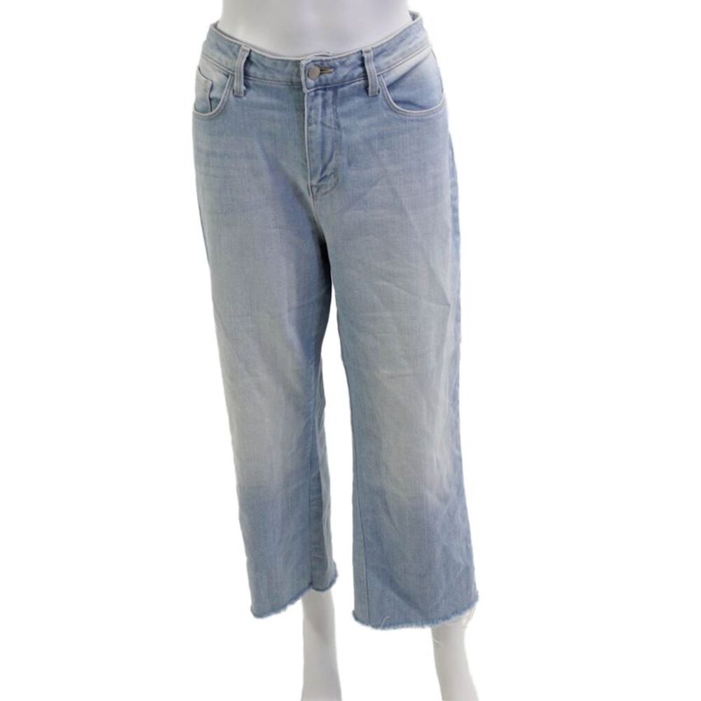 L'Agence Womens Cropped Wide Leg Jeans Light Blue Mid Rise Size 31